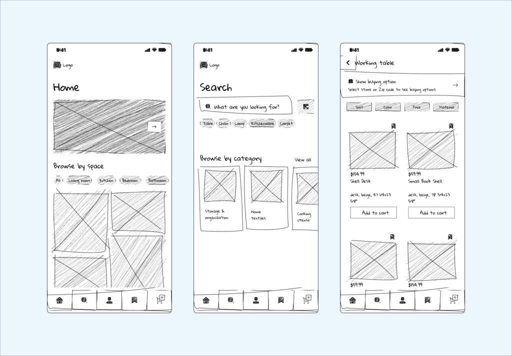 Low Fidelity Wireframes 1